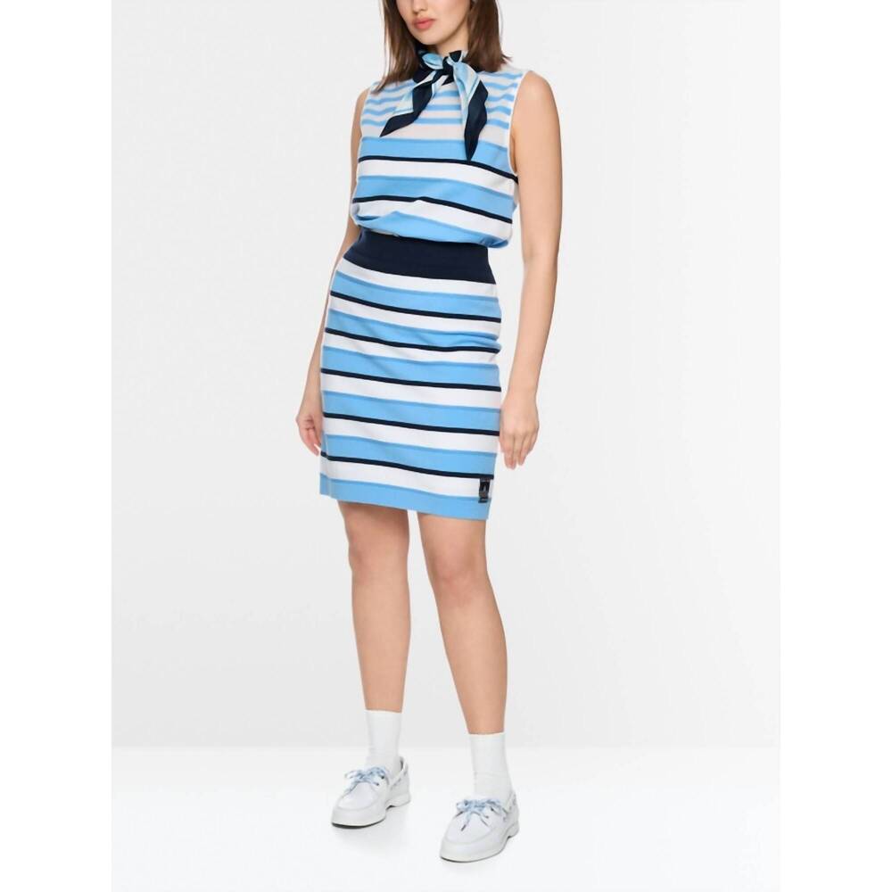 NEW MARC CAIN knitted horizontal stripe skirt in little boy blue